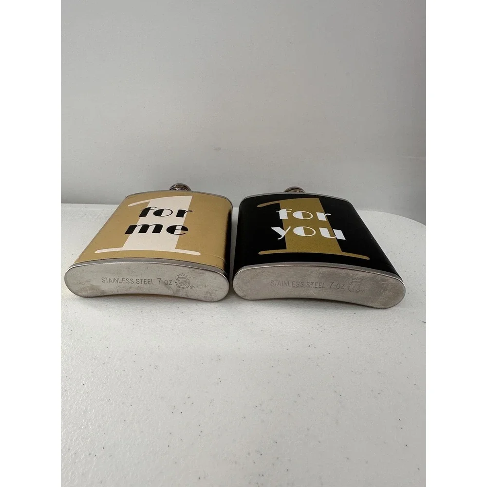 Flask Set of 2 Wild eye designs 1 For Me For You Gold Bar Gift Party Stainless c